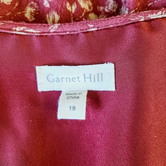 Garnet Hill Dress 18 Maroon Red Floral A-Line V-Neck 3/4 Sleeve Pockets - Picture 7 of 12
